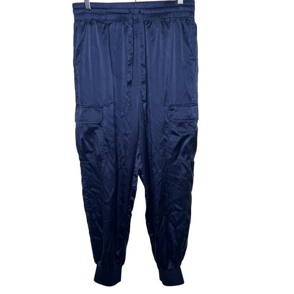 LILYSILK 100% Mulberry Silk Cargo Jogger Pants Navy Blue Women’s Size 10 - Picture 1 of 11